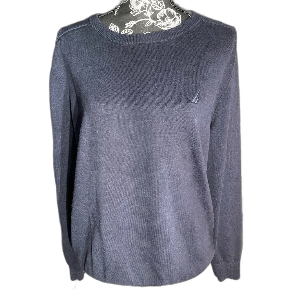 Nautica Men's/Unisex Navy Blue 100% Cotton Soft Crewneck Sweater Size Large